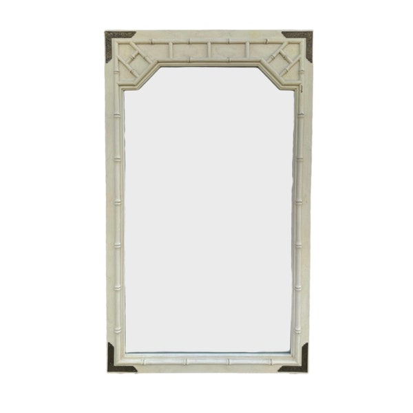 Chinoiserie Mirror by Thomasville 46x28 LOCAL PICKUP Vintage Creamy White Faux Bamboo Fretwork Brass Asian Chinese Chippendale Style
