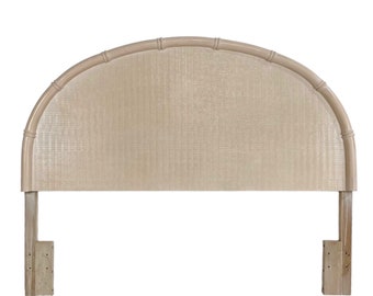 Queen Headboard with Faux Bamboo & Rattan Wicker by Broyhill - Whitewash Wooden Arched Curved Half Moon Style Coastal Full Bedroom Furniture