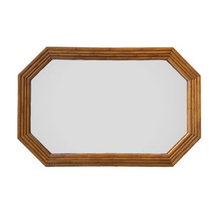 Vintage Faux Bamboo Mirror 26x40 LOCAL PICKUP Octagon Broyhill Boho Chic Coastal Hollywood Regency Natural Wood Tone