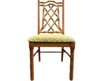 SOLD Vintage Faux Bamboo Chair - Hollywood Regency Fretwork Wooden Palm Beach Coastal Style Dining or Desk Furniture