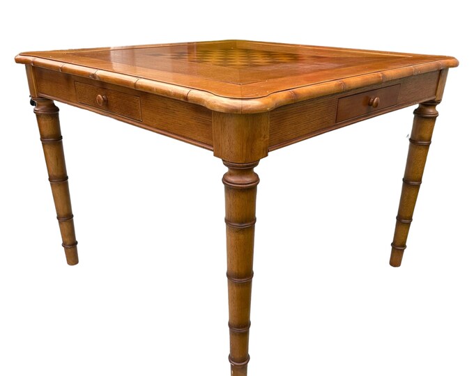 Square Game Table With Faux Bamboo Wood - Vintage 4 Drawer Multi Chess ...