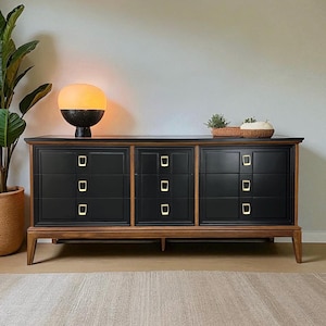 black dress grey suit Milan Bedroom 6-Drawer Dresser, Mid-Century Modern, 59"W x 36"H - B