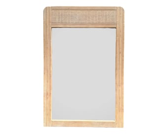 Faux Bamboo Mirror 43x29 LOCAL PICKUP Vintage White Wash Wood Coastal Hollywood Regency Rattan Style