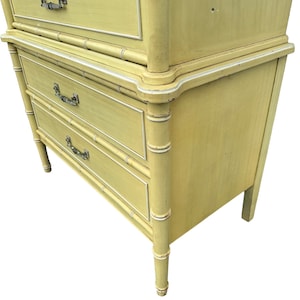 Henry Link Bali Hai Tallboy Dresser 1970s Vintage Yellow Wash Two Tier Faux Bamboo Chest of 5 Drawers Hollywood Regency Coastal Furniture image 8