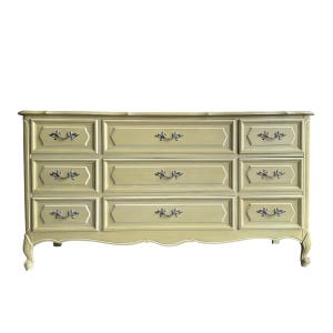 French Provincial Dresser by Henry Link 60 Long - 1970s Vintage Green & White Credenza With 9 Drawers Farmhouse Shabby Chic Style - Etsy French Provincial Dresser by Henry Link 60 Long - 1970s Vintage Green & White Credenza With 9 Drawers Farmhouse Shabby Chic Style - Etsy