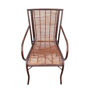 Vintage Rattan Arm Chair - Brown Metal and Bamboo Reed Wood Hollywood Regency Coastal Modern Armchair