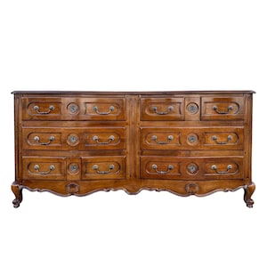 French Country Dresser by Henredon Pierre Duex 68 Long Vintage Cherry Wood Provincial Louis XV Shabby Chic Country Style 9 Drawer Credenza image 1