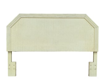 Faux Bamboo Queen Headboard with Rattan Wicker - Vintage White Broyhill Coastal Hollywood Regency Bedroom Furniture