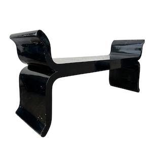 Vintage Black Pagoda Bench Project 48” - Elegant Sculptural Oriental Asian Style with Gold Inlay