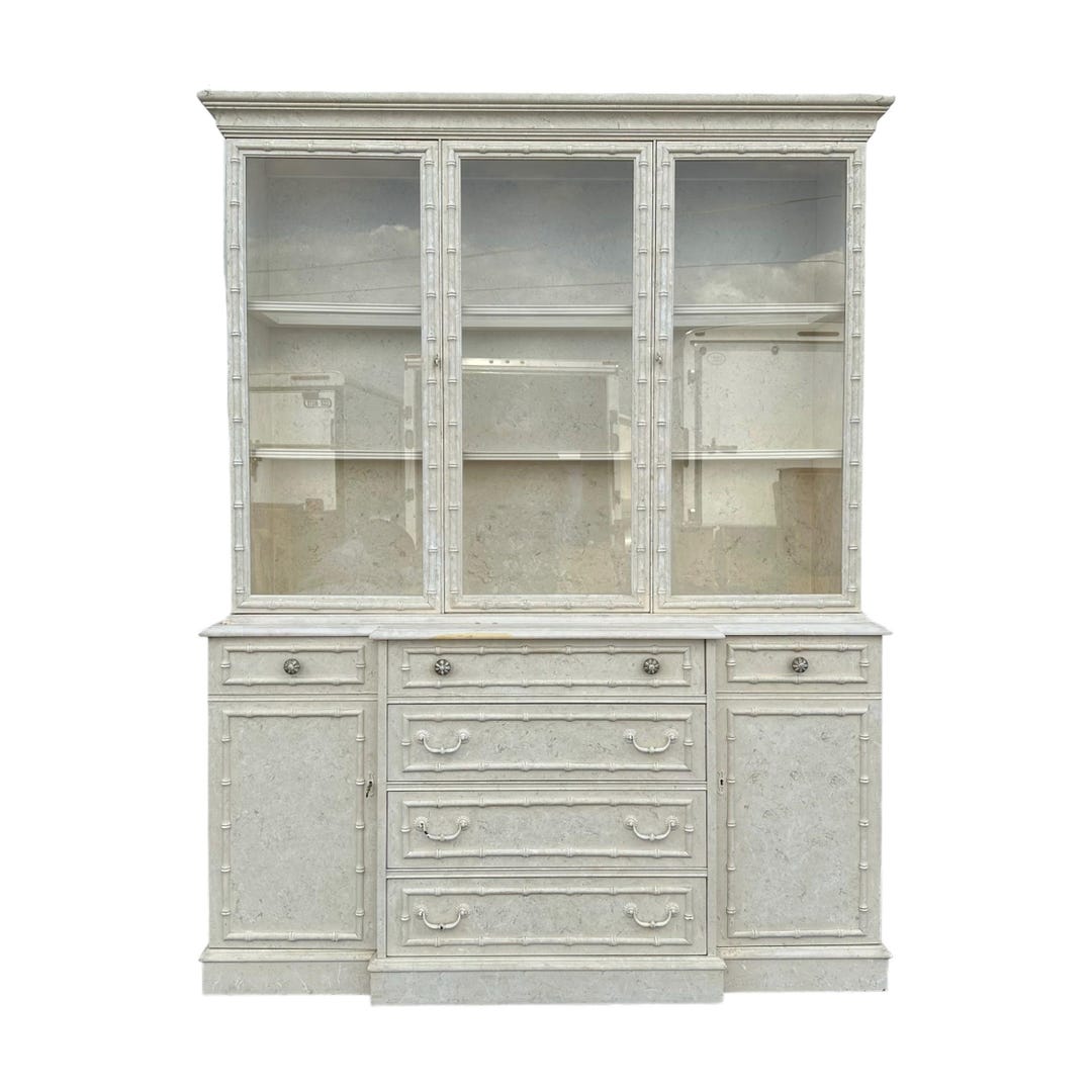 Faux Bamboo China Cabinet by Jasper - Vintage Antique White Chinoiserie ...