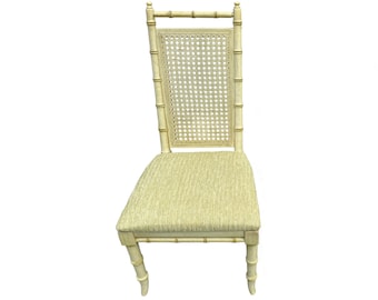 Vintage Faux Bamboo Chair by American of Martinsville with Rattan Cane Back - Wood Dining Side or Desk Chair Hollywood Regency Coastal Style