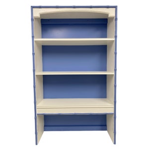 Thomasville Allegro Hutch Bookcase Painted White & Blue - Vintage Hollywood Regency Coastal Bedroom Furniture
