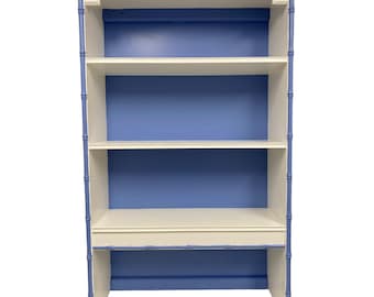 Thomasville Allegro Hutch Bookcase Painted White & Blue - Vintage Hollywood Regency Coastal Bedroom Furniture