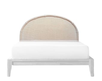 Half Moon Floating Headboard for Queen Full or Twin Bed with Faux Bamboo & Wicker 61” Wide - Vintage Arched Curved Coastal Bedroom Furniture