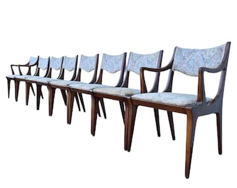Set of 8 Mid-Century Modern Dining Chairs by Drexel Dateline - Eight Rare 1950s Vintage MCM Danish Style Mahogany Wood 6 Side & 2 Armchairs