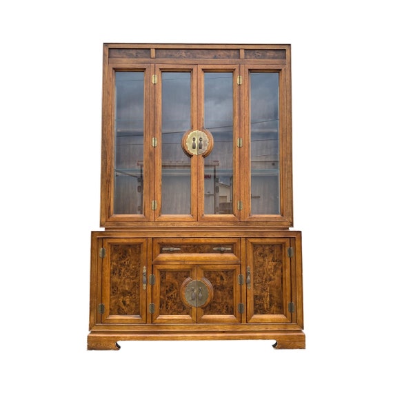 Chinoiserie China Cabinet by Bernhardt With Asian Style Brass