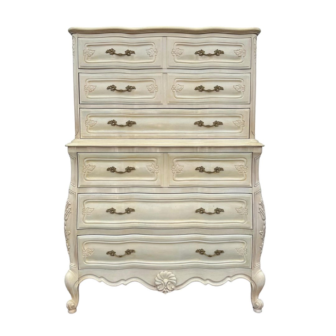 French Provincial Chest of Drawers - Vintage Ivory White & Gold Brass ...