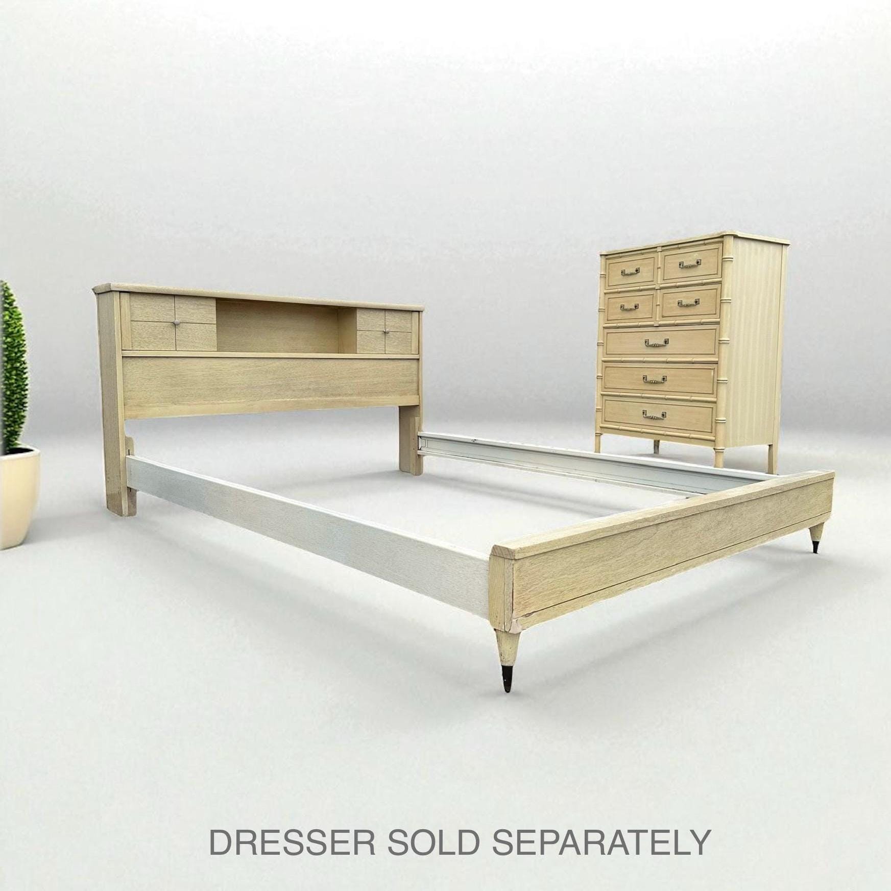 Mid Century Modern Full Size Bed - 1960s Vintage Blonde Wood