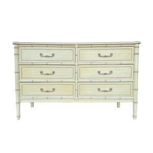 Henry Link Bali Hai Dresser with 6 Drawers - 1970s Vintage Creamy White Faux Bamboo Hollywood Regency Coastal Chinoiserie Furniture