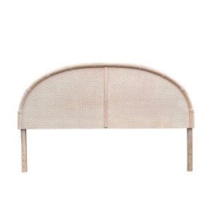 Vintage King Headboard with Faux Bamboo & Rattan - White Wash Wood Half Moon Style Coastal Bedroom Furniture