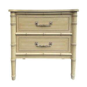 Henry Link Bali Hai Nightstand - Original Vintage Creamy White Faux Bamboo End Table Hollywood Regency Chinoiserie Coastal Style