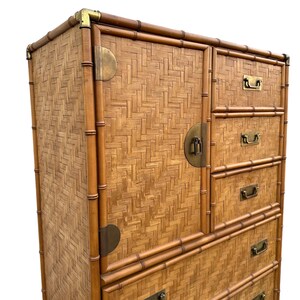 Rattan Armoire Dresser by Dixie With Faux Bamboo, Woven Herringbone ...