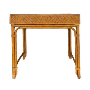 Large Bamboo End Table with Woven Rattan Wicker 28x28x25&quot; High- Square Accent Side Cocktail Server Hollywood Regency Coastal Boho Chic Style
