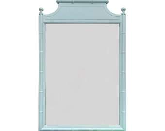 Faux Bamboo Mirror by Henry Link Bali Hai 41x27 LOCAL PICKUP Vintage Painted Surf Spray Light Blue Hollywood Regency Coastal Style