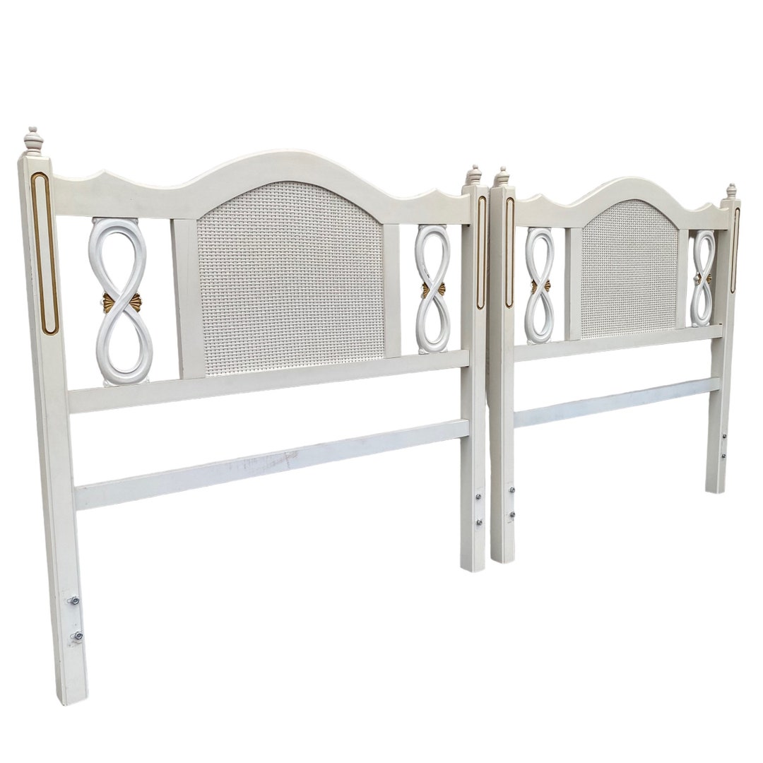 Set of 2 Vintage Twin Headboards With Faux Rattan French Country