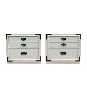 Set of 2 Chinoiserie Nightstands by Thomasville FREE SHIPPING Vintage Faux Bamboo Fretwork Asian Style Hollywood Regency End Tables