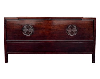 Vintage Asian King Headboard made of Solid Wood with Carved Chinese Longevity Symbol - Oriental Rosewood Bedroom Furniture