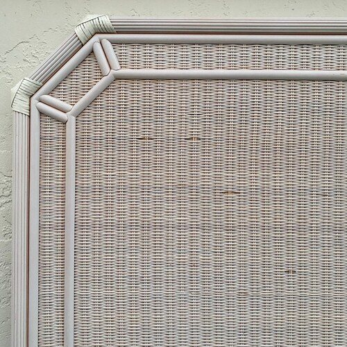 Rattan Twin Headboard with Pencil Reed Trim - Vintage White Wash Coastal Bedroom shops Furniture