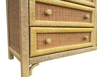 Natural Wicker Dresser by Henry Link 58” Long - Vintage Lexington