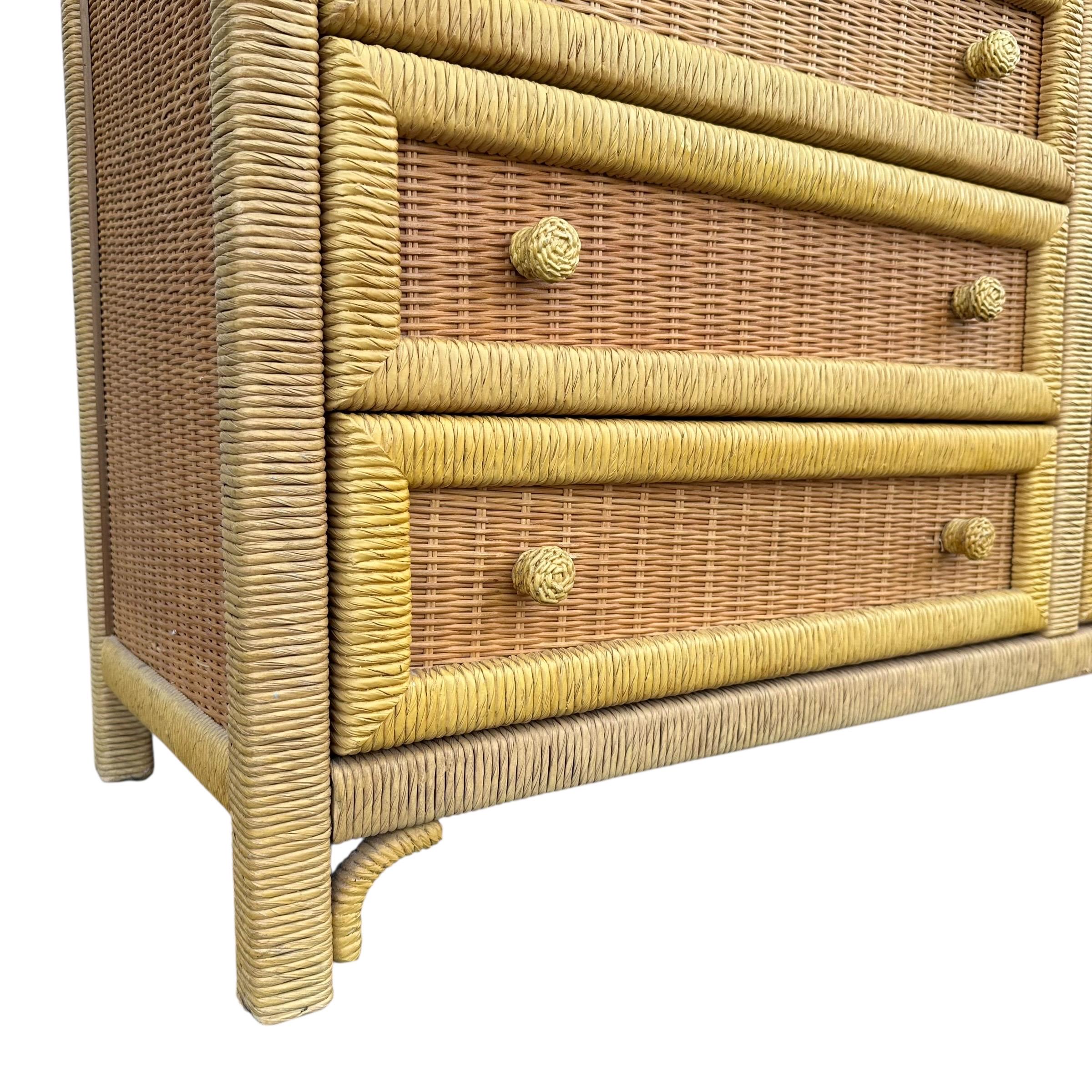 Natural Wicker Dresser by Henry Link 58” Long - Vintage Lexington
