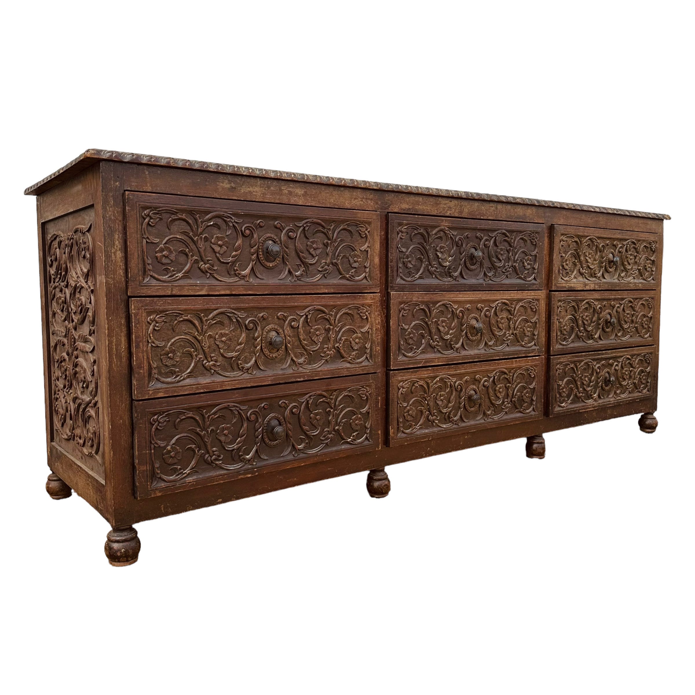 Carved Wood Dresser With 9 Ornate Drawers 81 Long - Large Vintage Peruvian  Spanish Colonial Rustic Buffet Sideboard Credenza Furniture - Etsy