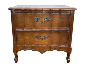 Vintage French Provincial Nightstand Project - Brown Wood Louis XV Style Shabby Chic End Table