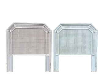 Set of 2 Rattan Wicker Twin Headboards Project - Vintage Pencil Reed Wood Coastal Boho Chic Style Bedroom Furniture Pair