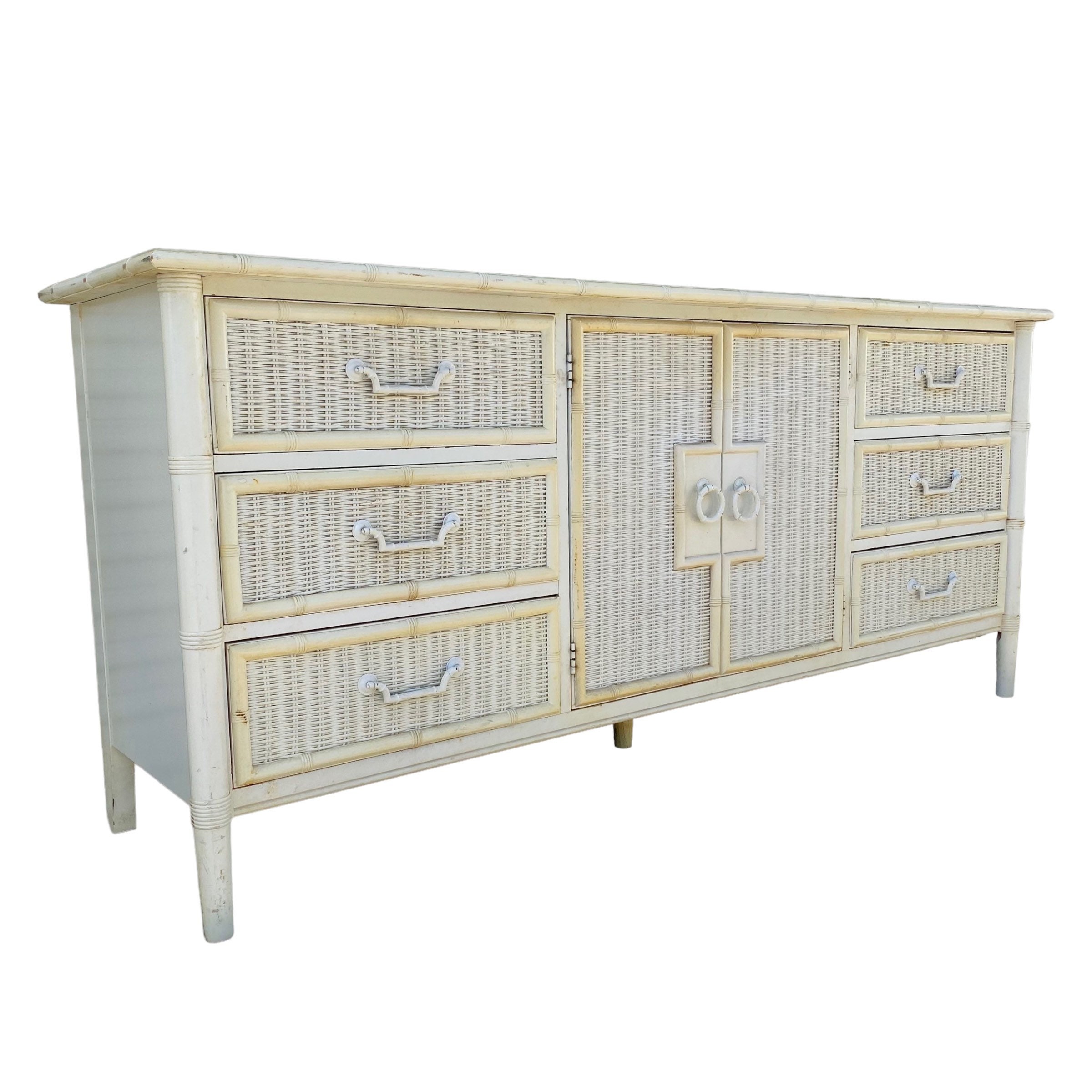 Vintage Faux Bamboo Dresser With 9 Drawers by Dixie - 68 Vintage Faux Bamboo Dresser With 9 Drawers by Dixie - 68