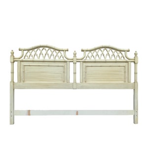 Vintage King Headboard by Thomasville Allegro - Creamy White Faux Bamboo Fretwork Hollywood Regency Palm Beach Coastal Furniture