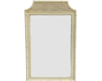 Faux Bamboo Mirror 46x29 LOCAL PICKUP Vintage Beige Cane Coastal Hollywood Regency Style