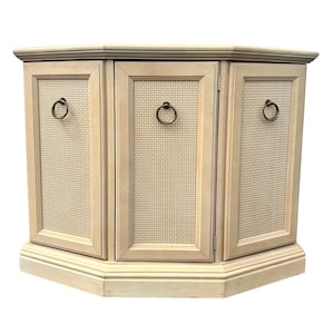 Vintage Entry Cabinet with Faux Rattan Wicker 36x14x29 - Hollywood Regency Coastal Narrow Accent Table or Bathroom Furniture