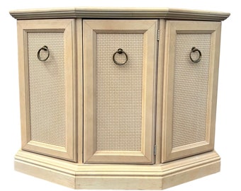 Vintage Entry Cabinet with Faux Rattan Wicker 36x14x29 - Hollywood Regency Coastal Narrow Accent Table or Bathroom Furniture