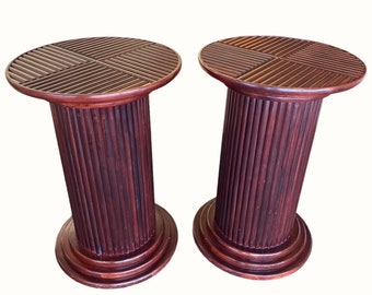 Round Dining Table Bases - Set of 2 Vintage Mahogany Fluted Column Double Pedestal Pair 28.5 Inch High