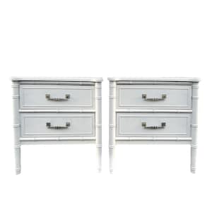 Vintage Faux Bamboo Nightstands - Henry Link Bali Hai - Hollywood Regency Chinoiserie - Set of 2