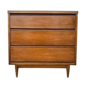 Mid Century Modern Nightstand with 3 Drawers 31” Tall - 1960s Vintage Wood MCM MidCentury Bachelor Chest Dresser Table