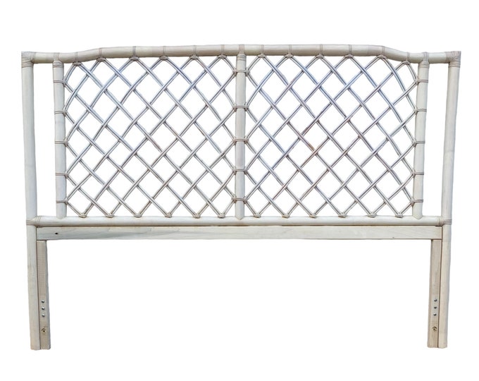 Vintage Queen Headboard With Woven Rattan by Ficks Reed White Wash