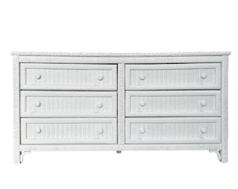 1986 Henry Link Vintage White Wicker Six (6) Drawer Double Dresser