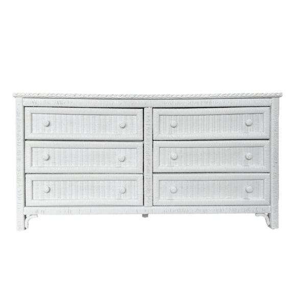White Wicker Dresser by Henry Link With 6 Drawers 58” Long