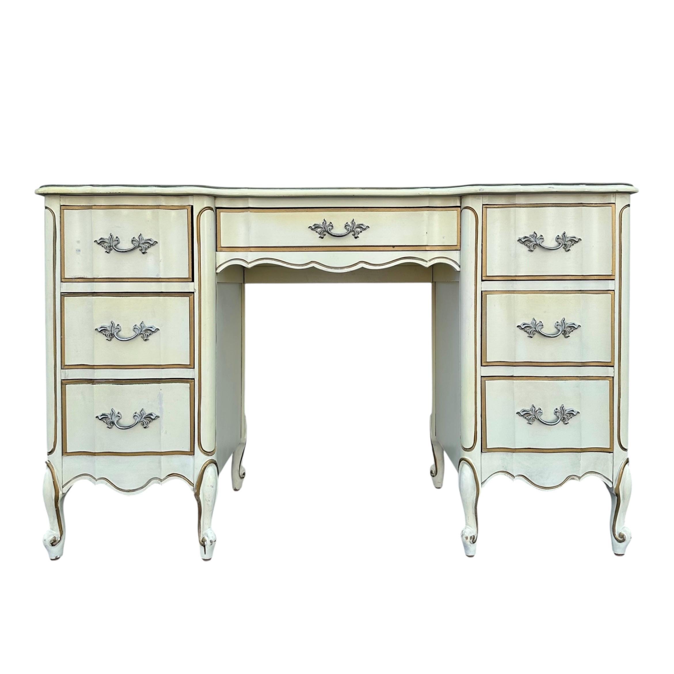 Vintage Dixie French Provincial Desk - Creamy White & Gold