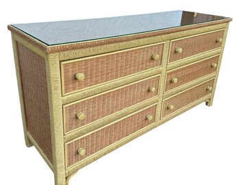 Henry Link Wicker Dresser With 6 Drawers - Vintage Wrapped Rattan